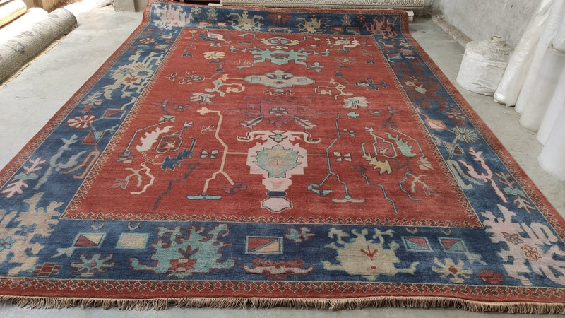 Leia 10x13.9 Rust and Blue Oushak Rug | Banana Manor Rug Company