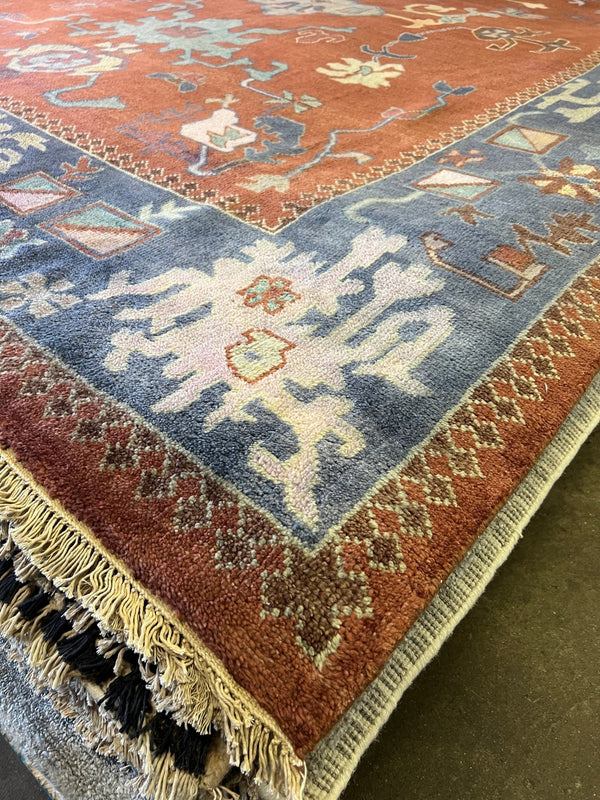 Leia 10x13.9 Rust and Blue Oushak Rug | Banana Manor Rug Company