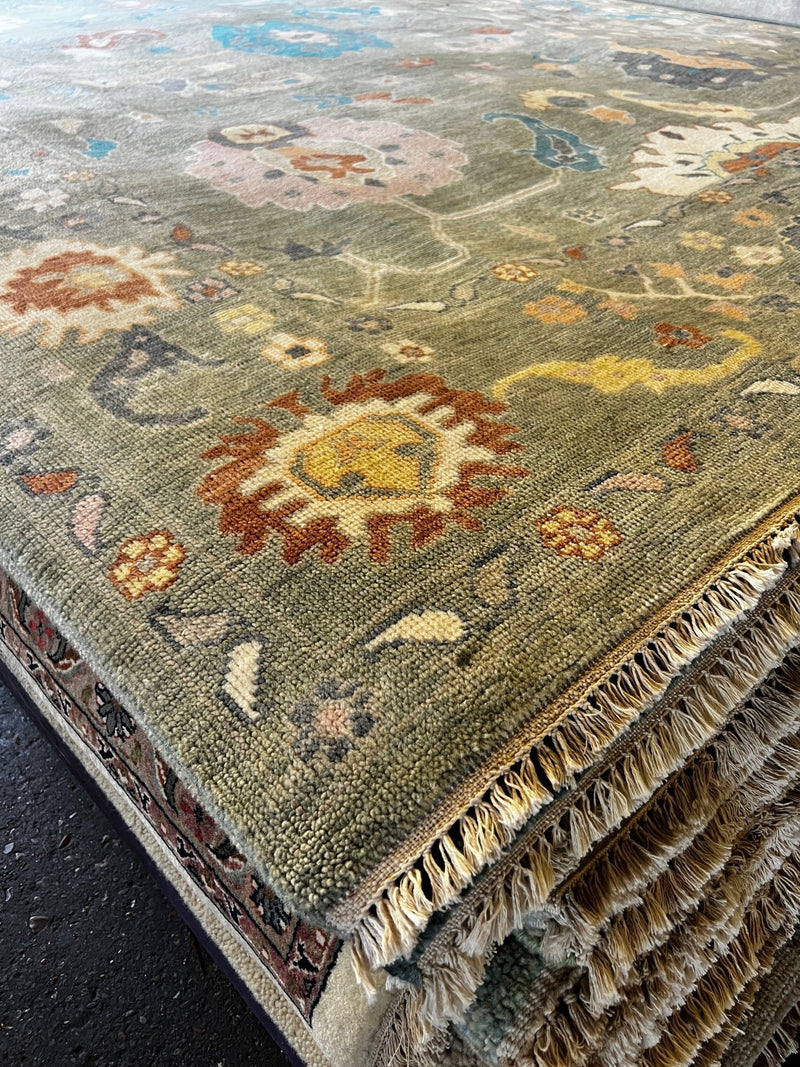 Leonidas 9x11.9 Light Green Hand-Knotted Oushak Rug | Banana Manor Rug Company