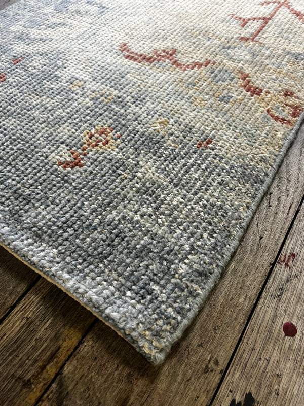 "Lieve" Light Blue and Rust Hand-Knotted Oushak Sample 8x10 | Banana Manor Rug Company