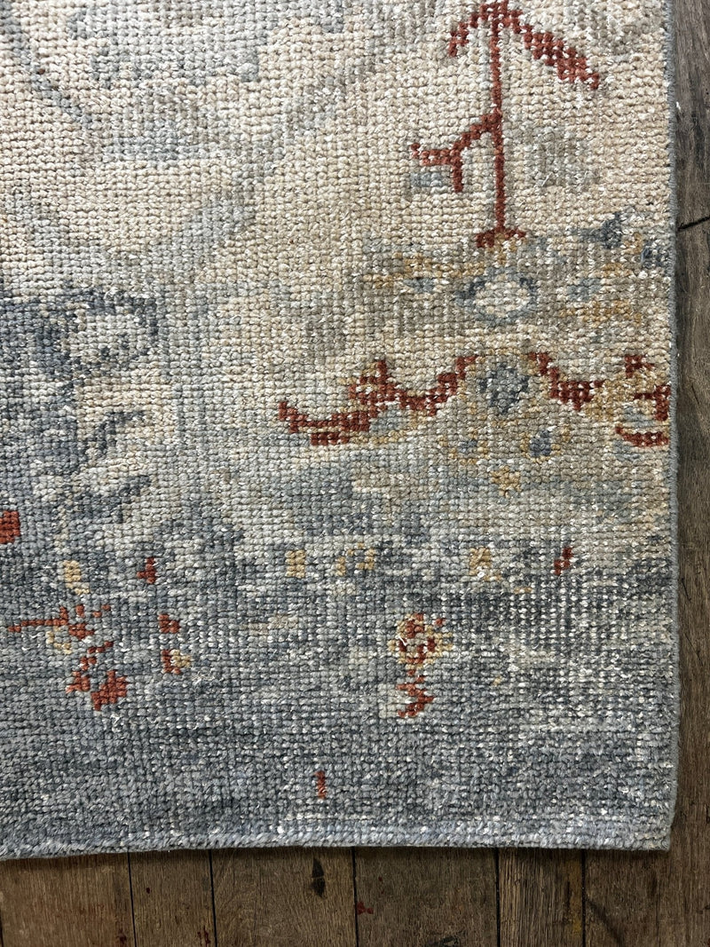 "Lieve" Light Blue and Rust Hand-Knotted Oushak Sample 8x10 | Banana Manor Rug Company