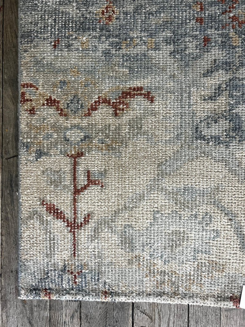 "Lieve" Light Blue and Rust Hand-Knotted Oushak Sample 8x10 | Banana Manor Rug Company