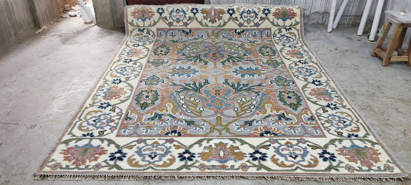 Light Grey and Ivory Hand-Knotted Oushak Rug 8x10 | Banana Manor Rug Company