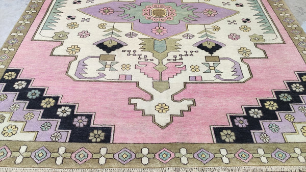 Lila 8x9.6 Light Pink and Ivory Hand-Knotted Oushak Rug | Banana Manor Rug Company