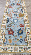 Lilandra 2.6x12 Light blue and Ivory Hand-Knotted Runner | Banana Manor Rug Company