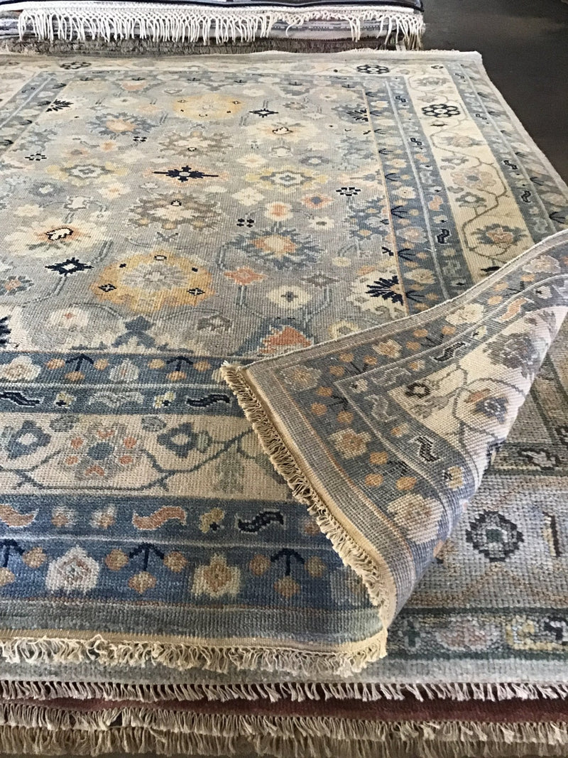 Lilian Wilson 8x10 Grey and Blue Hand-Knotted Oushak Rug | Banana Manor Rug Company