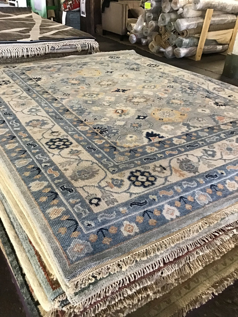 Lilian Wilson 8x10 Grey and Blue Hand-Knotted Oushak Rug | Banana Manor Rug Company