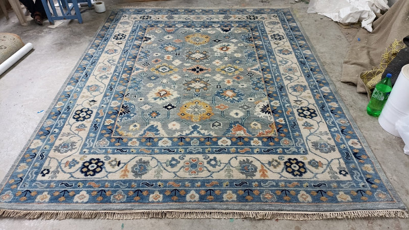 Lilian Wilson 8x10 Grey and Blue Hand-Knotted Oushak Rug | Banana Manor Rug Company