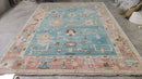Lilith 9x12 Light Blue and Rust Hand-Knotted Oushak Rug | Banana Manor Rug Company