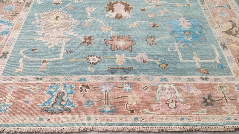 Lilith 9x12 Light Blue and Rust Hand-Knotted Oushak Rug | Banana Manor Rug Company