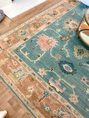 Lilith 9x12 Light Blue and Rust Hand-Knotted Oushak Rug | Banana Manor Rug Company