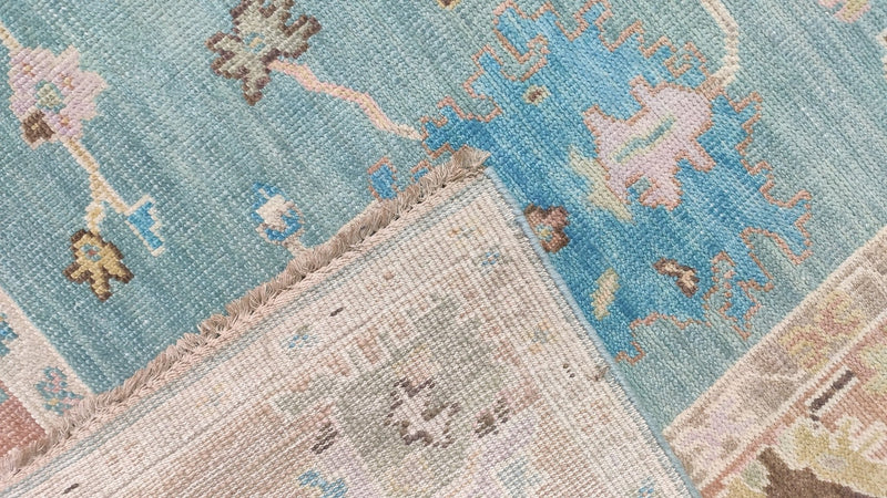 Lilith 9x12 Light Blue and Rust Hand-Knotted Oushak Rug | Banana Manor Rug Company