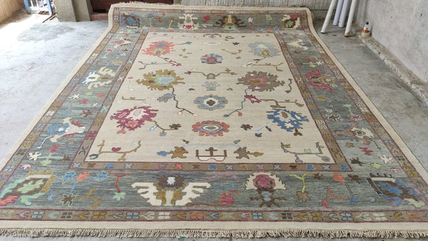 Lilly Truscott 9x12 Cream and Grey Hand-Knotted Oushak Rug | Banana Manor Rug Company