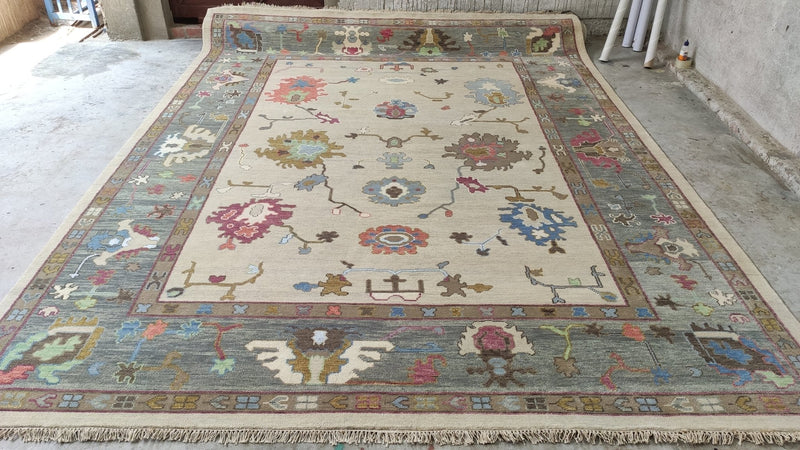 Lilly Truscott 9x12 Cream and Grey Hand-Knotted Oushak Rug | Banana Manor Rug Company