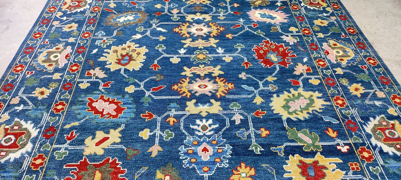 Linda Pinto 9.3x12 Blue Hand-Knotted Oushak Rug | Banana Manor Rug Company