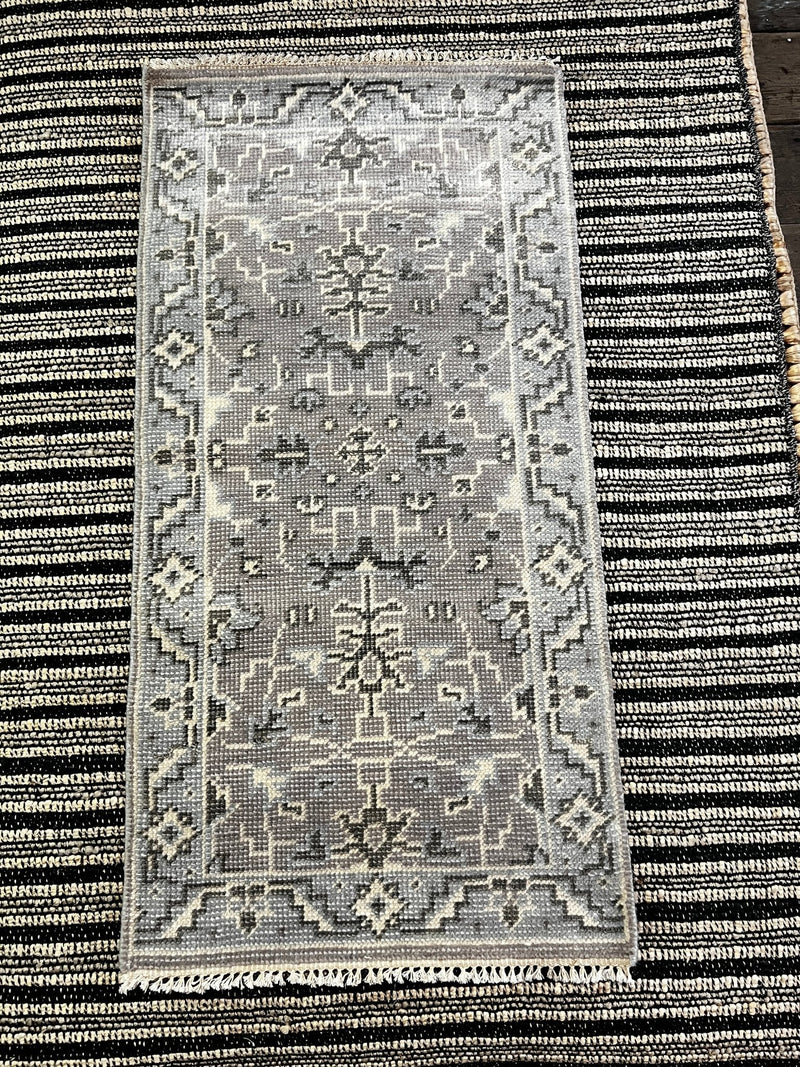 Lisa Henderson Grey and Silver Hand-Knotted Oushak Rug 2x4 | Banana Manor Rug Company