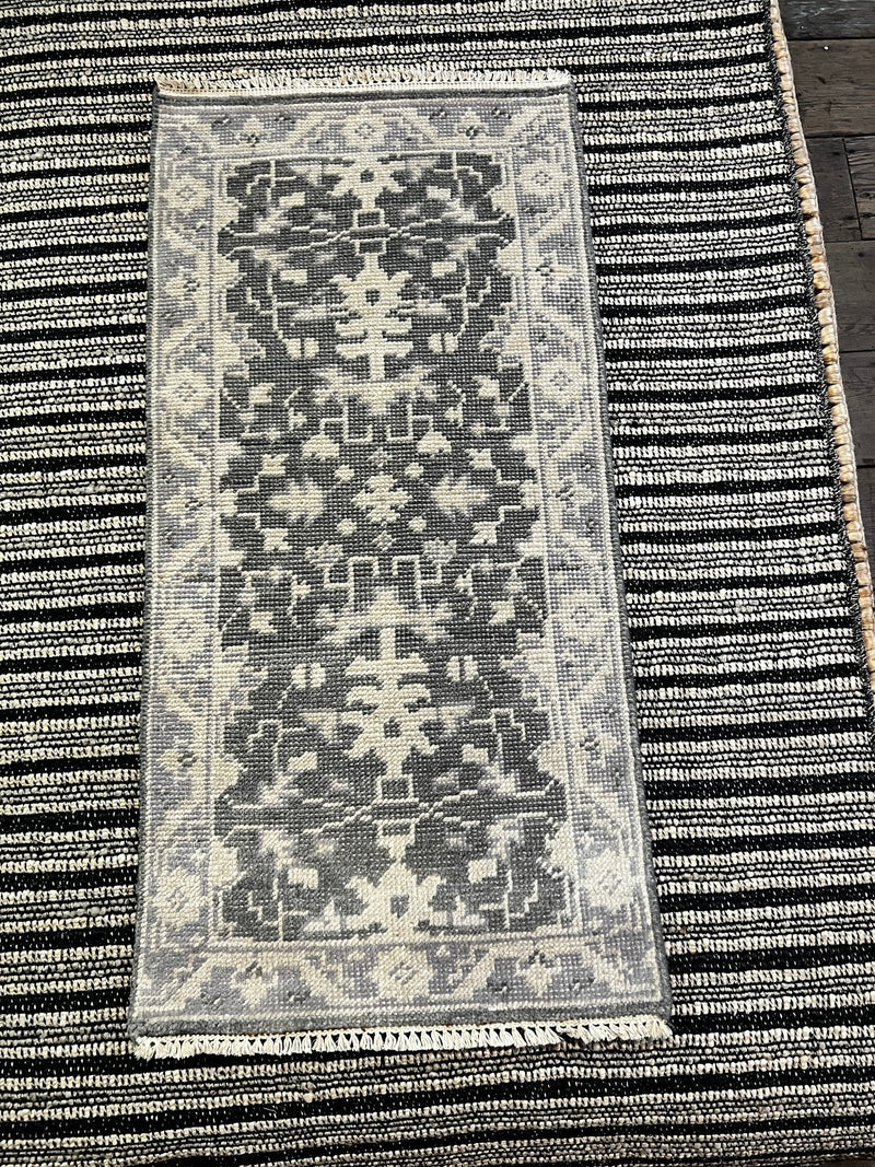 Lisa Henderson Grey and Silver Hand-Knotted Oushak Rug 2x4 | Banana Manor Rug Company