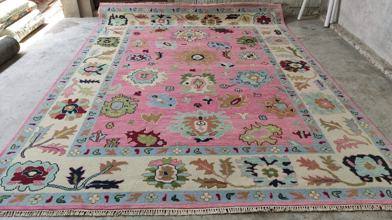 Lisa Loven Kongsli 9x12 Pink and Ivory Hand-Knotted Oushak Rug | Banana Manor Rug Company