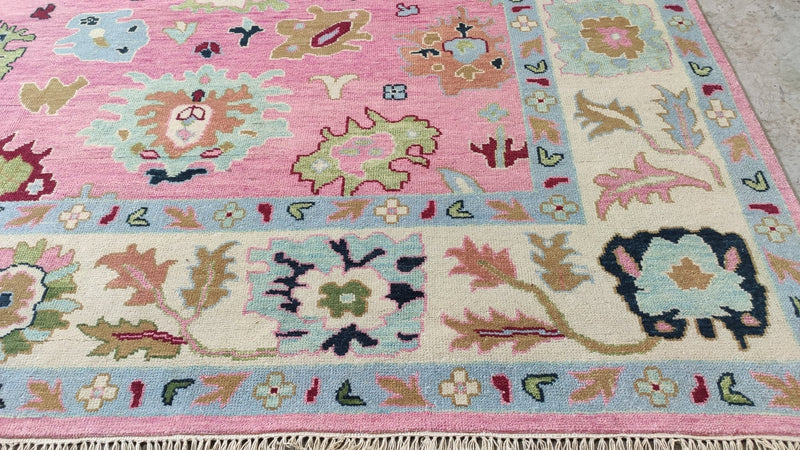 Lisa Loven Kongsli 9x12 Pink and Ivory Hand-Knotted Oushak Rug | Banana Manor Rug Company