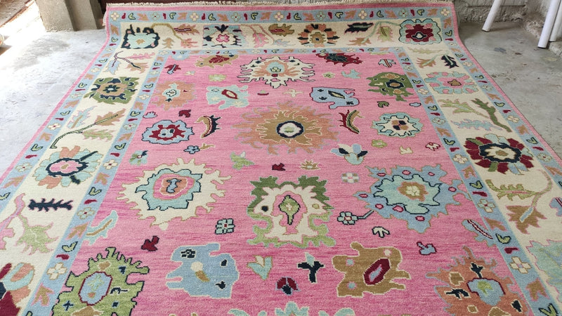 Lisa Loven Kongsli 9x12 Pink and Ivory Hand-Knotted Oushak Rug | Banana Manor Rug Company