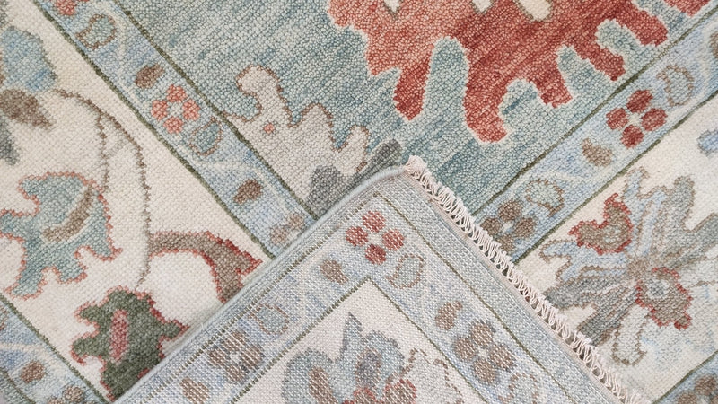 Liv 8.9x11.9 Hand-Knotted Light Blue and Cream Oushak Rug | Banana Manor Rug Company