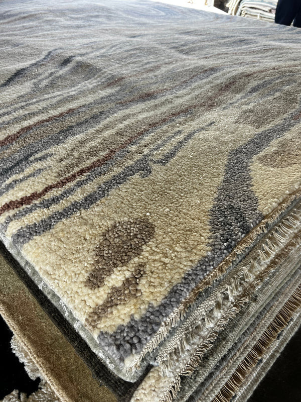 Liv Rooney 8.3x9.9 Mixed Beige Hand-Knotted Modern Rug | Banana Manor Rug Company