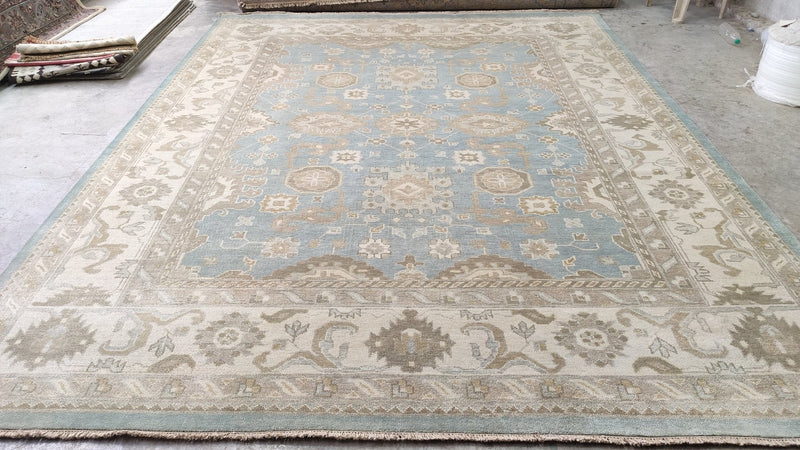 Lola 9.3x11.9 Aqua Blue Hand-Knotted Oushak Rug | Banana Manor Rug Company