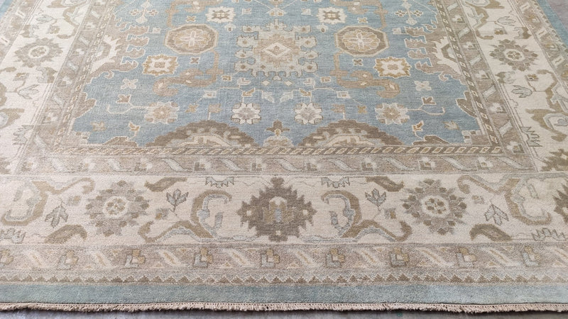 Lola 9.3x11.9 Aqua Blue Hand-Knotted Oushak Rug | Banana Manor Rug Company