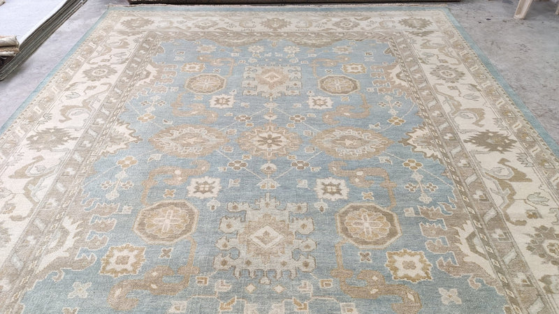 Lola 9.3x11.9 Aqua Blue Hand-Knotted Oushak Rug | Banana Manor Rug Company