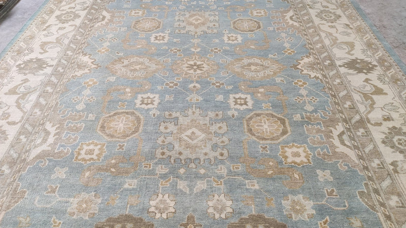 Lola 9.3x11.9 Aqua Blue Hand-Knotted Oushak Rug | Banana Manor Rug Company