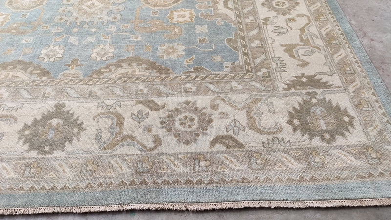 Lola 9.3x11.9 Aqua Blue Hand-Knotted Oushak Rug | Banana Manor Rug Company