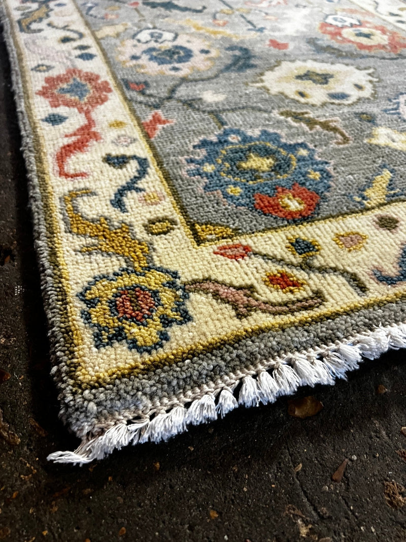 Lolita Canary 2.6x10 Grey and Ivory Hand-Knotted Runner | Banana Manor Rug Factory Outlet