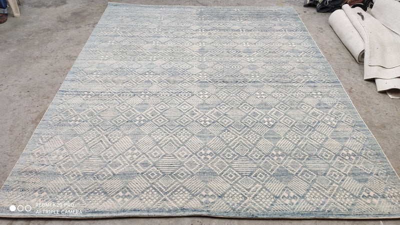 Long Duk Dong AKA The Donger 8x10 Light Blue and Ivory High Low Hand-knotted Rug | Banana Manor Rug Company