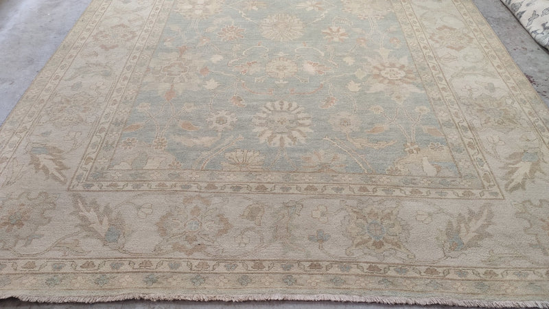 Lorelei 9x11.9 Aqua, Blue, and Ivory Hand-Knotted Oushak Rug | Banana Manor Rug Company