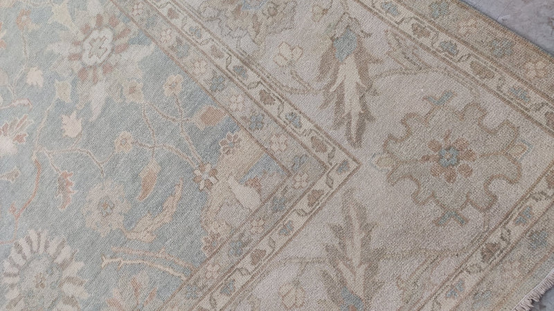 Lorelei 9x11.9 Aqua, Blue, and Ivory Hand-Knotted Oushak Rug | Banana Manor Rug Company