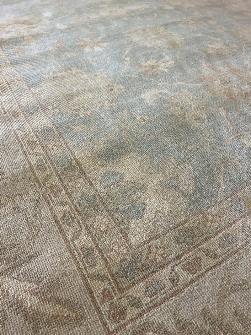 Lorelei 9x11.9 Aqua, Blue, and Ivory Hand-Knotted Oushak Rug | Banana Manor Rug Company