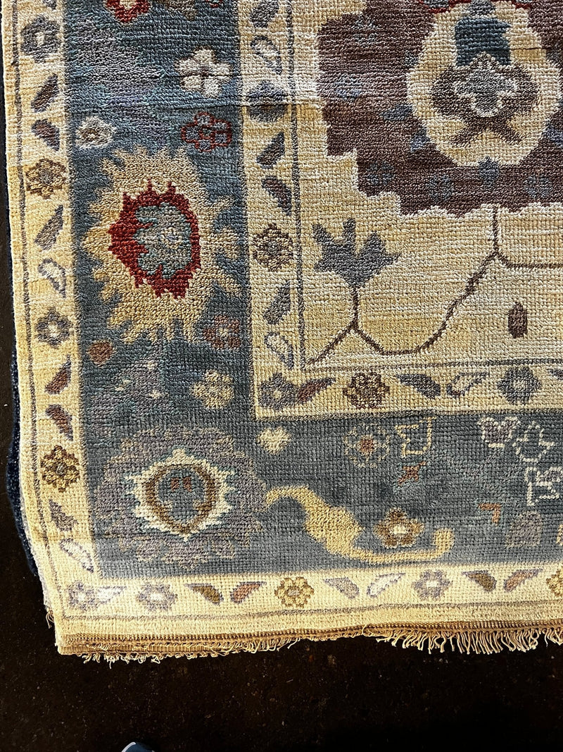 Lorena 8x10 Cream and Blue Hand-Knotted Oushak Rug | Banana Manor Rug Company