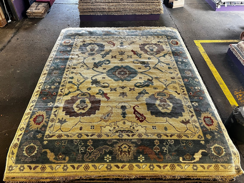 Lorena 8x10 Cream and Blue Hand-Knotted Oushak Rug | Banana Manor Rug Company