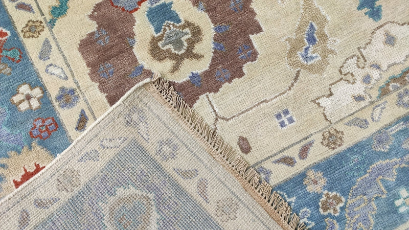 Lorena 8x10 Cream and Blue Hand-Knotted Oushak Rug | Banana Manor Rug Company