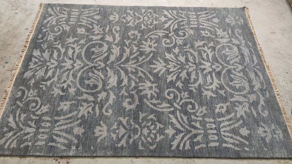 Lorna 5.3x7 Grey and Silver Floral Hand-Knotted Rug | Banana Manor Rug Company