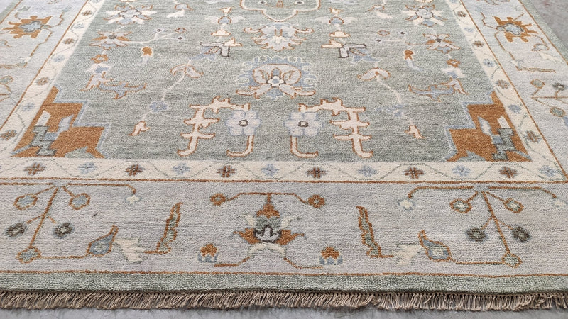 Lorraine 8x10 Light Green and Ivory Hand-Knotted Oushak Rug | Banana Manor Rug Company