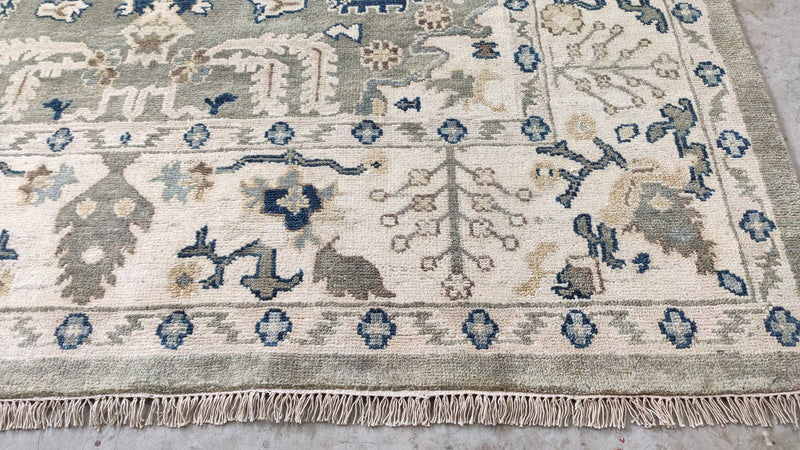 Louisa 7.9x10 Light Green and Ivory Hand-Knotted Oushak Rug | Banana Manor Rug Company