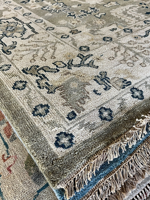 Louisa 7.9x10 Light Green and Ivory Hand-Knotted Oushak Rug | Banana Manor Rug Company