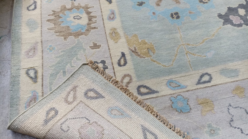 Lovelyn 12x15 Aqua Blue Hand-Knotted Oushak Rug | Banana Manor Rug Company