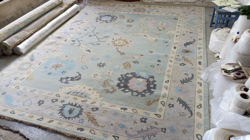 Lovelyn 12x15 Aqua Blue Hand-Knotted Oushak Rug | Banana Manor Rug Company