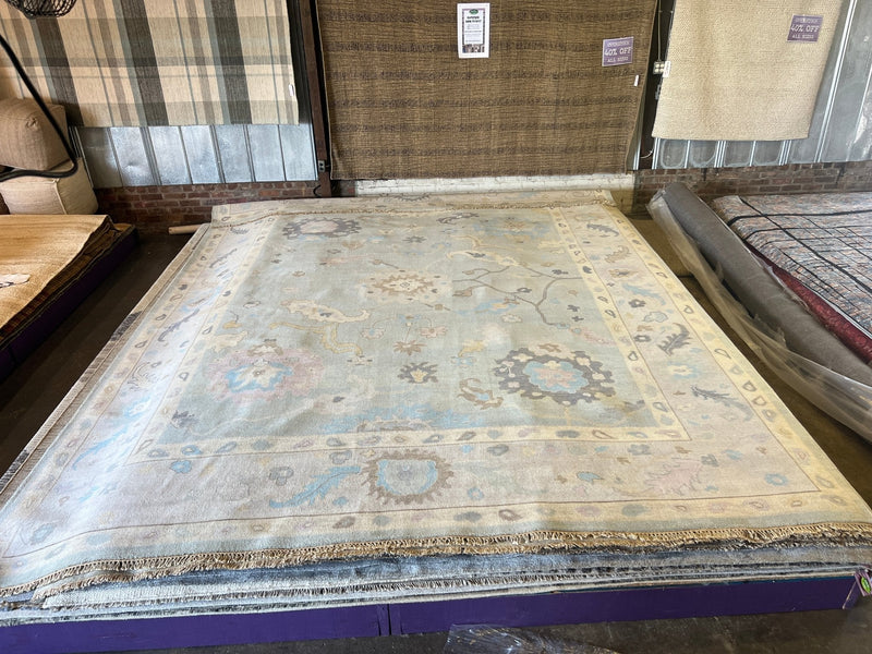 Lovelyn 12x15 Aqua Blue Hand-Knotted Oushak Rug | Banana Manor Rug Company