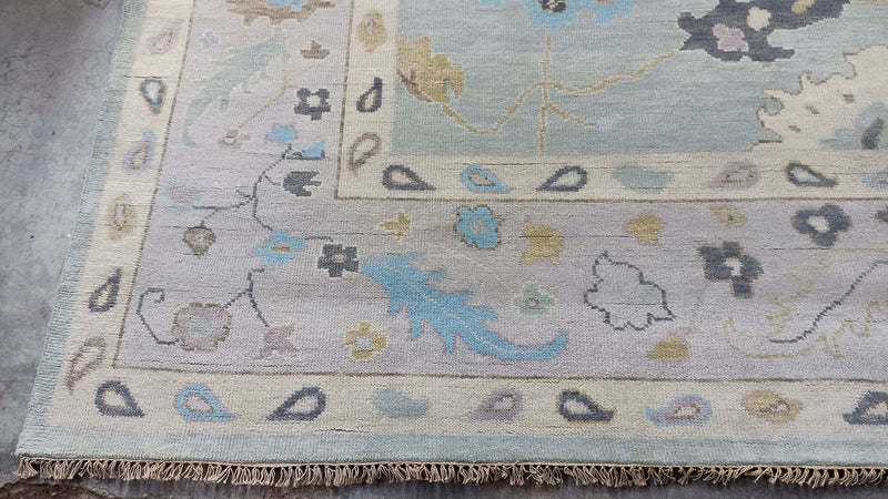 Lovelyn 12x15 Aqua Blue Hand-Knotted Oushak Rug | Banana Manor Rug Company