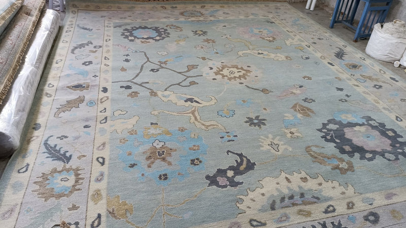 Lovelyn 12x15 Aqua Blue Hand-Knotted Oushak Rug | Banana Manor Rug Company