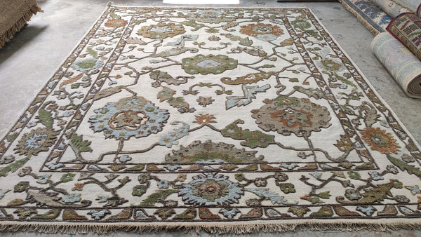 Lovers Key 8.3x10 Ivory and Multi-Colored High-Low Kashan Rug | Banana Manor Rug Company