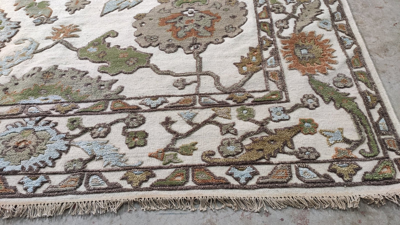 Lovers Key 8.3x10 Ivory and Multi-Colored High-Low Kashan Rug | Banana Manor Rug Company